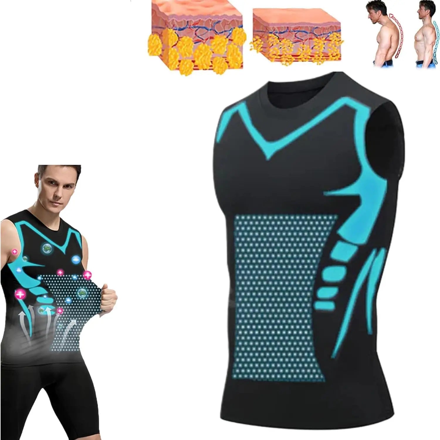 Summer Men Shapewear Ionic Shaping Vest Sleeveless Shirt Tight Compression Shirts Tank Top Body Shaper Breathable Ice Silk Vest